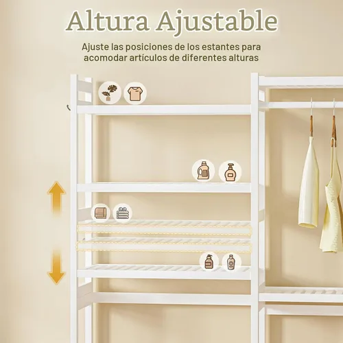 Vista 5 de Cozivolife Estante de Almacenamiento sobre Lavadora y Secadora de Bambú, Perchero de Secado de Cuarto de Lavado de 5 Niveles con Estantes Ajustables