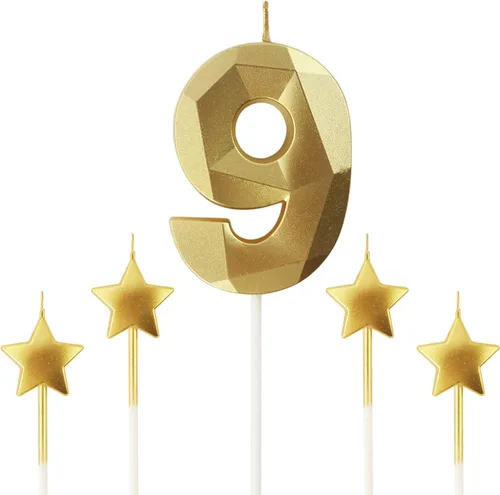 Vista 33 de Velas de cumpleaños doradas con número 20 y velas de estrella de cumpleaños de 7 cm Velas para pastel de cumpleaños en forma de diamante 3D son