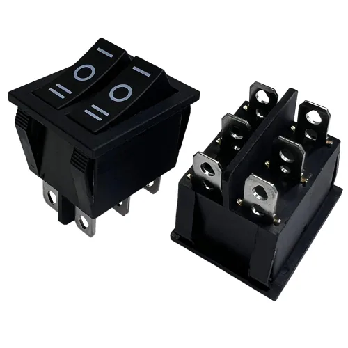 Vista 12 de Interruptor basculante DPST On-Off Unilluminated Negro 4 Pin 1.220x0.984 in Rectangular Snap-in Interruptor de alimentación de palanca
