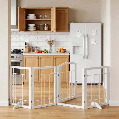 Vista 8 de Vantas 96 x 30 in Foldable Metal Dog Gate with Door Walk Through, Black Freestanding Stability, Extra Wide, Walk-Through Easy, Easy Storage, Easy