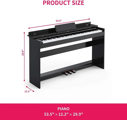 Vista 7 de Ajuste de piano digital ponderado de 88 teclas, piano vertical eléctrico con unidad de 3 pedales, pantalla LCD, tamaño completo multifuncional