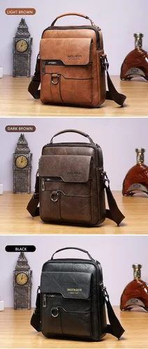 Vista 4 de Bolso bandolera de cuero retro para hombre - Elegante y práctico bolso de mensajero con múltiples compartimentos