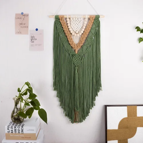 Vista 14 de LB Colgante de pared de macramé rosa, decoración de pared de macramé bohemio, borla rosa y beige, bohemio, tejido a mano, macramé, decoración