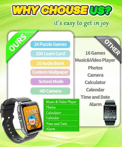 Vista 7 de Reloj inteligente para niños y niñas de 4 a 12 años, 26 juegos, pantalla táctil HD de 1.69 pulgadas, relojes para niños con cámara de video