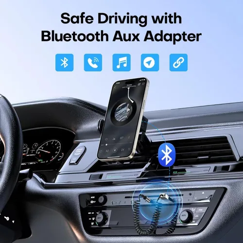 Vista 2 de GLOBELEC Adaptador auxiliar a Bluetooth 5.3, receptor adaptador de audio auxiliar USB de 0.138 in con micrófono integrado para llamadas manos