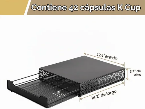 Vista 3 de Flagship Cajón de almacenamiento de cápsulas de café, organizador para Keurig (42 cápsulas, hierro)