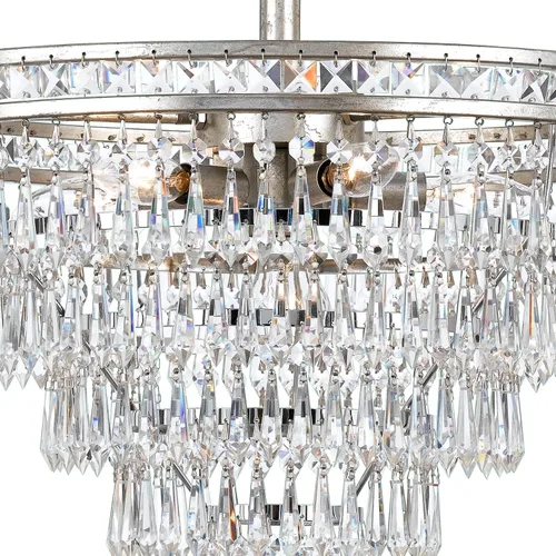 Vista 7 de Mercer - Candelabro convertible de cristal plateado con 7 luces, corte a mano, lámpara de techo - Candelabros para pasillo, sala de estar