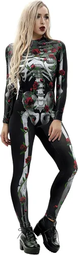 Vista 2 de Esqueleto Jjeuwe de Halloween, traje de cuerpo entero, ajustado, elastizado, para mujer