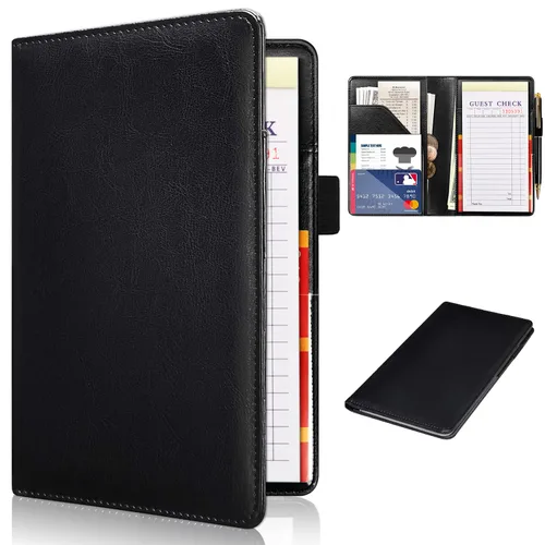Vista 10 de RSAquar Libreta de servidor con bolsillo con cremallera, libretas de servidor de cuero premium para camarera, cartera de camarero libreta