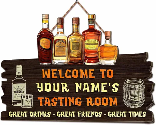Vista 24 de Placa de pared personalizada con letrero de madera con texto en inglés "Welcome To Our Bar" (NO REAL CARVED), decoración de barra de sótano, sala