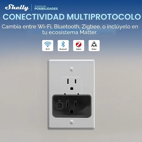 Vista 3 de Shelly Enchufe inteligente UL, WiFi, Bluetooth, Zigbee, salida de materia con medición de energía, funciona con HomeKit, Google Home, Alexa, Home