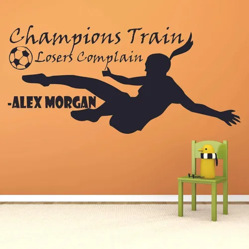 Vista 2 de Champions Train Losers Quain - Adhesivo decorativo de pared con frases de motivación deportiva de Alex Morgan para decoración de pared, inspiración
