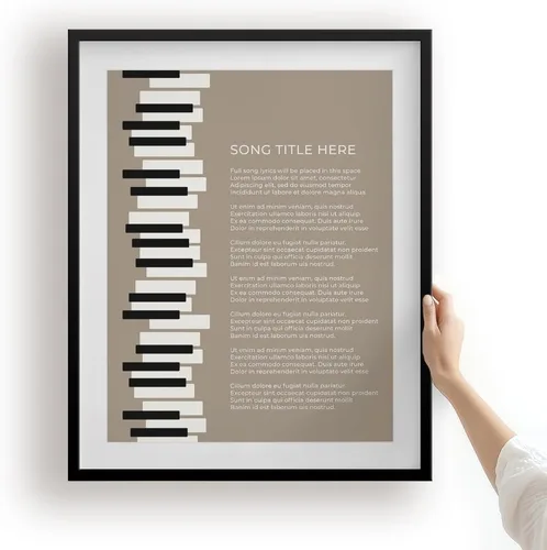 Vista 24 de Piano Keys Custom Songs Lyric Wall Art Print, Personalized Music Poster Blue 11x14" Black Frame