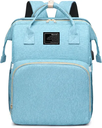 Vista 18 de houscly Mochila para pañales con cambiador: bolsas de bebé de viaje negras para niñas y niños, pañaleras para bebe, artículos esenciales para recién