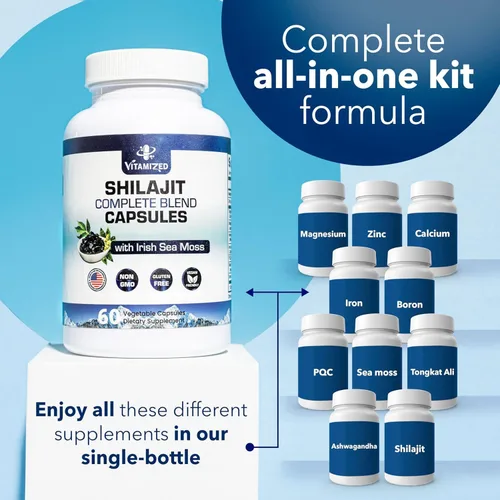 Vista 5 de Shilajit del Himalaya para hombres y mujeres – Shilajit Ashwagandha Suplementos + musgo marino irlandés, Tongkat Ali, PQQ y más – 60 cápsulas