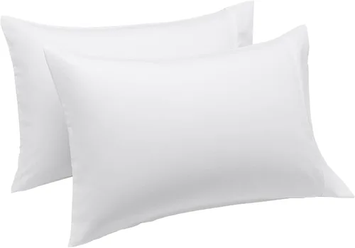 Vista 3 de Amazon Basics Juego de 2 Fundas de Almohada King - Microfibra Ligera, Súper Suave de Fácil Cuidado, Blanco Brillante, 40" L x 20" A, Almohadas No