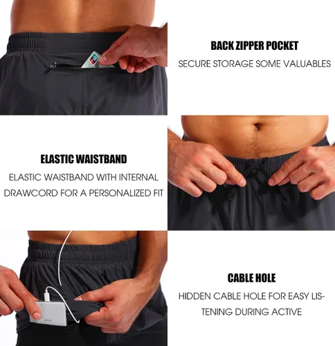 Vista 5 de Pudolla Mens 2 in 1 Running Shorts 5" Quick Dry Gym Athletic Workout Shorts for Men with Phone Pockets