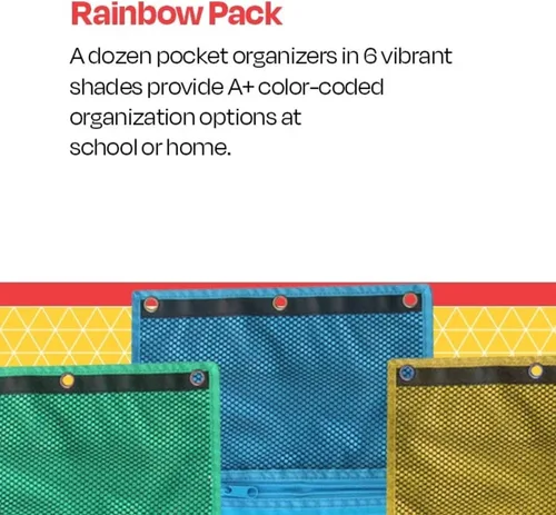 Vista 5 de School Smart Bolsas de malla con cremallera, 10 x 7-1/2 pulgadas, colores surtidos, paquete de 12