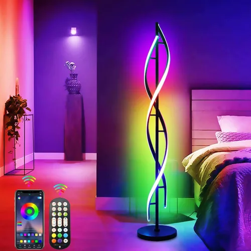 Vista 12 de Lámpara de Pie LED Espiral, 40W Lámparas de Pie Regulables para Sala de Estar con Control Remoto, Colores y Brillo Ajustables sin Escalones Lámpara