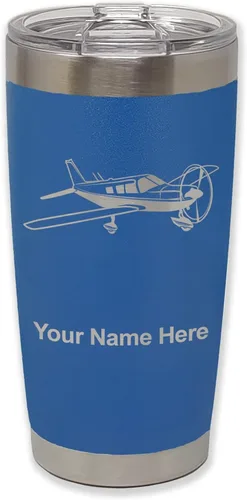 Vista 28 de LaserGram Vaso aislado al vacío de 20 onzas, avión de ala baja, grabado personalizado incluido (negro) Engraved Gift for Pilots, Vacuum Insulated