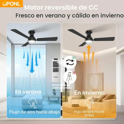 Vista 7 de OPONL 42 inch Low Profile Ceiling fan with Light and Remote Control Negro