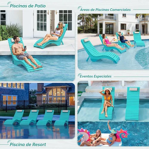 Vista 5 de Sillas de piscina con reposacabezas para 8-10 agua, color azul Azul (Aruba Blue)