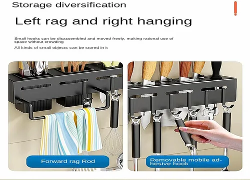 Vista 6 de Organizador de cocina de 20 pulgadas, ganchos sin agujeros, organizador de almacenamiento de cubiertos montado en la pared para cuchillos, cucharas