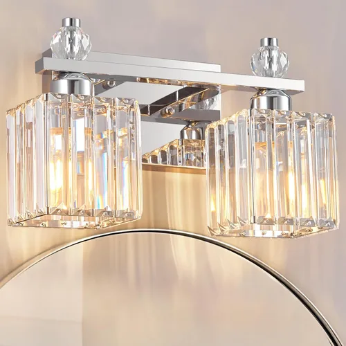 Vista 38 de Luces de Tocador de Baño de 3 Luces, Placado Negro, Modernas Luces de Tocador de Cristal para Baño, Luces de Tocador de Cristal para Usar Sobre
