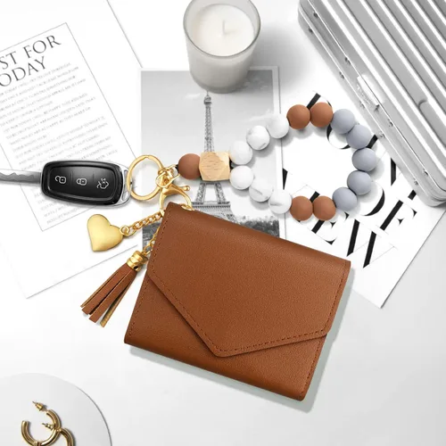 Vista 5 de Llavero de pulsera con cuentas de silicona elástica con bolsillo para tarjetas con cuentas llavero pulsera cartera