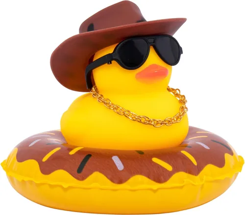 Vista 44 de wonuu Pato de goma para automóvil, decoración de pato amarillo con sombrero para el sol, anillo de natación, collar, gafas de sol para decoración