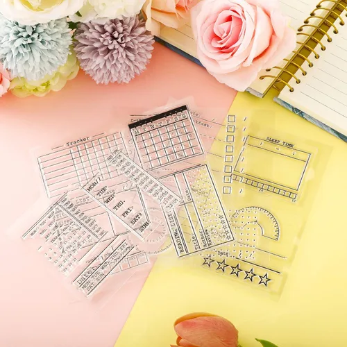 Vista 6 de Zonon 18 Piezas Sellos de Diario Sellos Transparentes para Diario, 4 Hojas Plantillas de Planificador de Calendario de Silicona para Bullet Journal