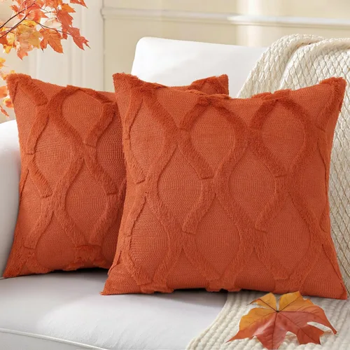 Vista 28 de decorUhome - Juego de 2 fundas de cojín decorativas para primavera de 16 x 16 pulgadas, fundas de almohada afelpadas de lana y piel sintética suave