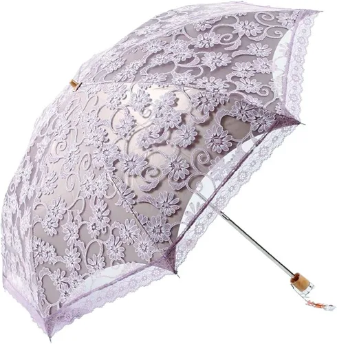 Vista 43 de Honeystore Sombrilla de viaje de encaje plegable anti-uv paraguas bordado a prueba de viento 2 Plegables Negro