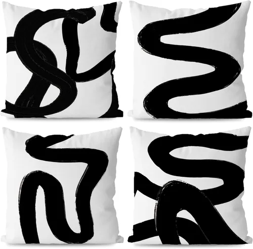 Vista 10 de KEUSPI Fundas de almohada decorativas negras y beige, juego de 4 fundas de almohada negras para sofá, decoración del hogar, estilo boho moderno