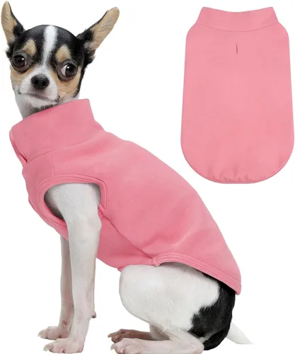 Vista 40 de FUAMEY Chaleco de forro polar para perros pequeños, sudaderas cálidas y elásticas para perros con agujero para correa, suéter suave de cuello alto
