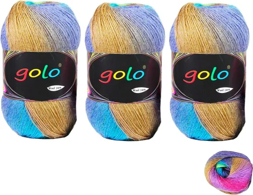 Vista 41 de Hilo de lana golo para tejer 200 yardas, hilo Cachemire multicolor arcoíris