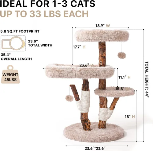 Vista 7 de Torre Estética para Gatos para Gatos Grandes, Árbol Grande para Gatos Maine Coon de Interior con Piel de Zorro Sintética, Poste Rascador de Sisal