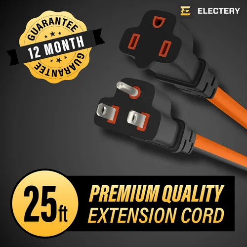 Vista 2 de Cable de extensión naranja de 25 pies 16/3 SJTW de 3 clavijas para exteriores, cable de extensión de 10+ pies – 13 amperios, 125 V, cable