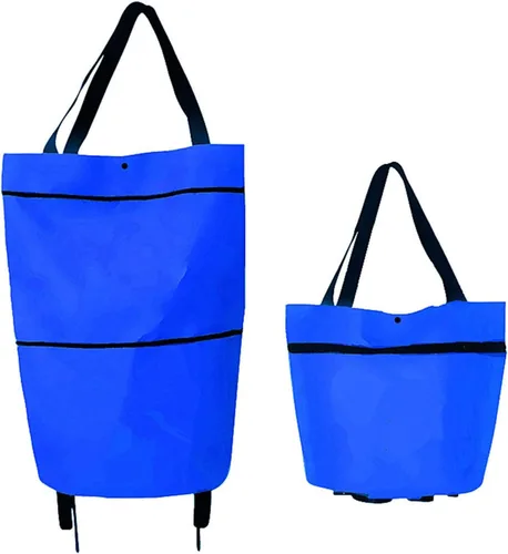 Vista 7 de Carrito de compras plegable con ruedas – Bolsa de compras plegable con cremallera de dos etapas para frutas, verduras (negro)