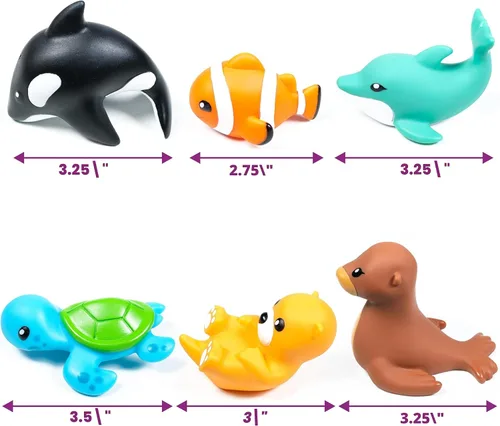 Vista 6 de Tub Works® Juguetes de baño Marine™ sin moho, paquete de 6 Diseño de juguetes de baño sellados y sin agujeros que mantiene la humedad fuera