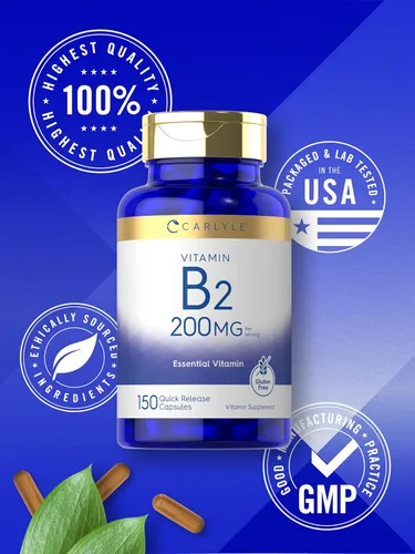 Vista 6 de Carlyle Vitamina B2 200 mg 150 unidades Riboflavina Suplemento esencial sin OMG y sin gluten