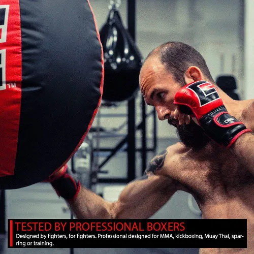 Vista 3 de Combat Corner Guantes de cuero puro Elite Spar MMA para hombres y mujeres, guantes de entrenamiento de boxeo, Muay Thai, MMA Sparring