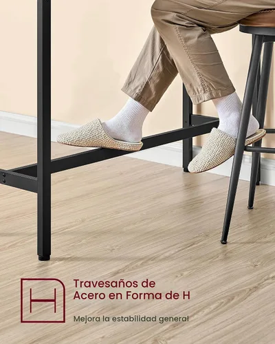 Vista 7 de VASAGLE ULBT101K01 - Mesa de bar, mesa estrecha y larga de cocina y comedor con estación de carga, marco de metal resistente, diseño industrial