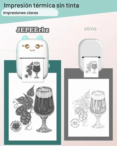 Vista 3 de Mini impresora portátil, impresora de pegatinas sin tinta con 8 rollos de papel, mini impresora térmica inalámbrica Bluetooth compatible con iOS +