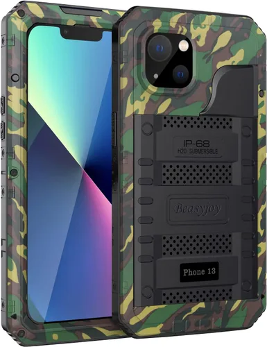 Vista 21 de Beasyjoy Funda impermeable para iPhone 13, funda de metal con protector de pantalla integrado, resistente protección de cuerpo completo, grado