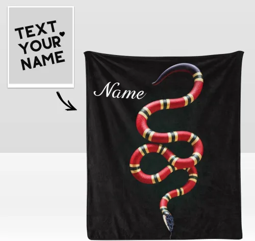 Vista 2 de Manta personalizada con nombre, texto, serpiente, suave, manta de forro polar para regalos (50 x 60 pulgadas)