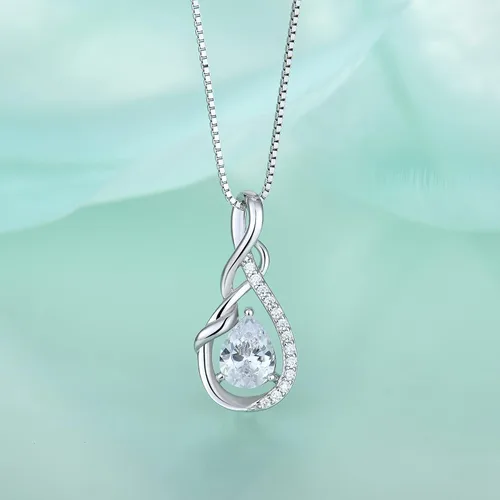 Vista 3 de STARCHENIE Collar con colgante de lágrima infinito para mujer, plata de ley 925, piedra natal