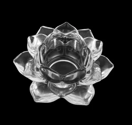 Vista 7 de Portavelas de cristal transparente con flor de loto – Portavelas de loto transparente, portavelas budistas, portavelas votivas de cristal