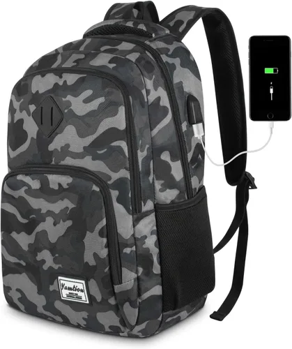 Vista 10 de YAMTION Mochila escolar, mochila para laptop con compartimento de 15.6 pulgadas para hombres y mujeres, color beige