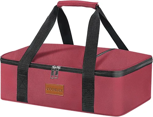 Vista 7 de Porta cazuelas aislada de 9x13 pulgadas, nylon duradero, porta cazuelas a prueba de fugas, porta cazuelas para alimentos fríos o calientes (negro)